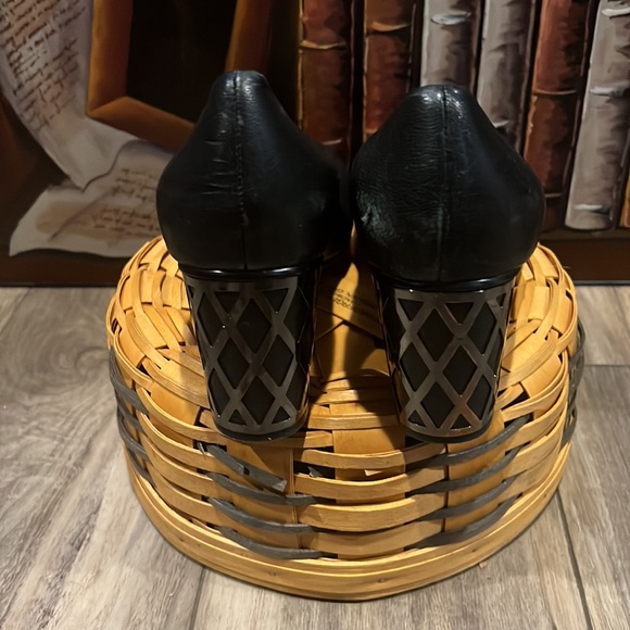 Nina Black Leather silver Detail Block Heel Shoes Size 9.5 - Picture 4 of 8